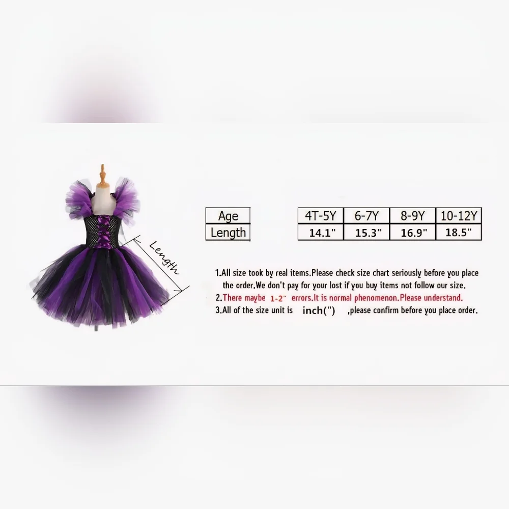 Girls Purple & Black Witch Tutu Dress Costume Set with Hat and Broom 6-7‎